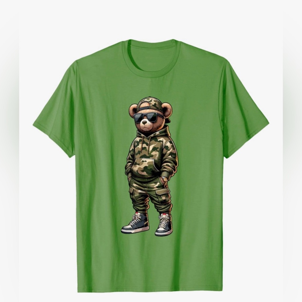 $ FIRM - NWOT Amazon Camo Hip Hop Teddy Bear Streetwear Graphic T-Shirt - Sz XL